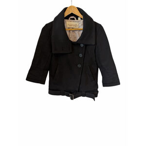 Aritzia Community Black Jacket Womens Small Belted Cropped Coat Organic Cotton S